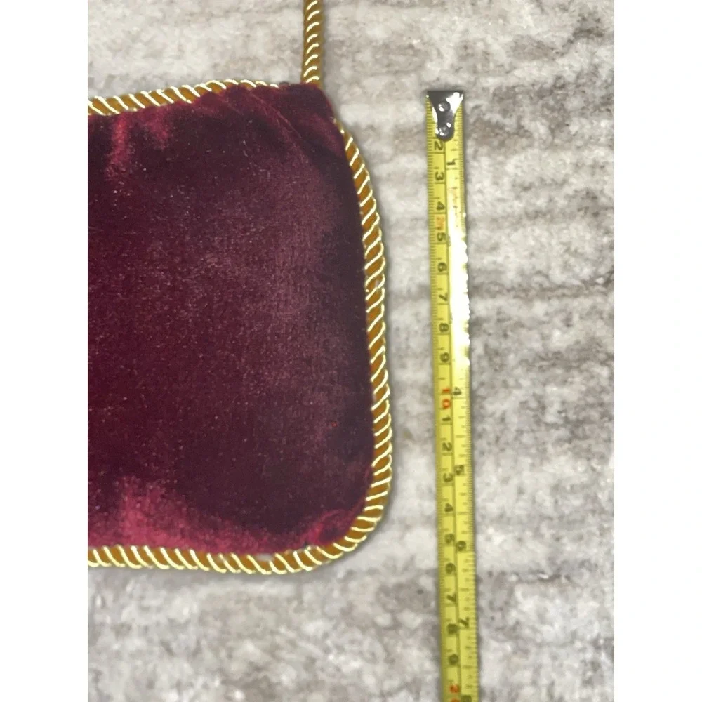 Mini Burgundy Velvet Happy Holidays Christmas Door Hanger Pillow Gold Cord Trim